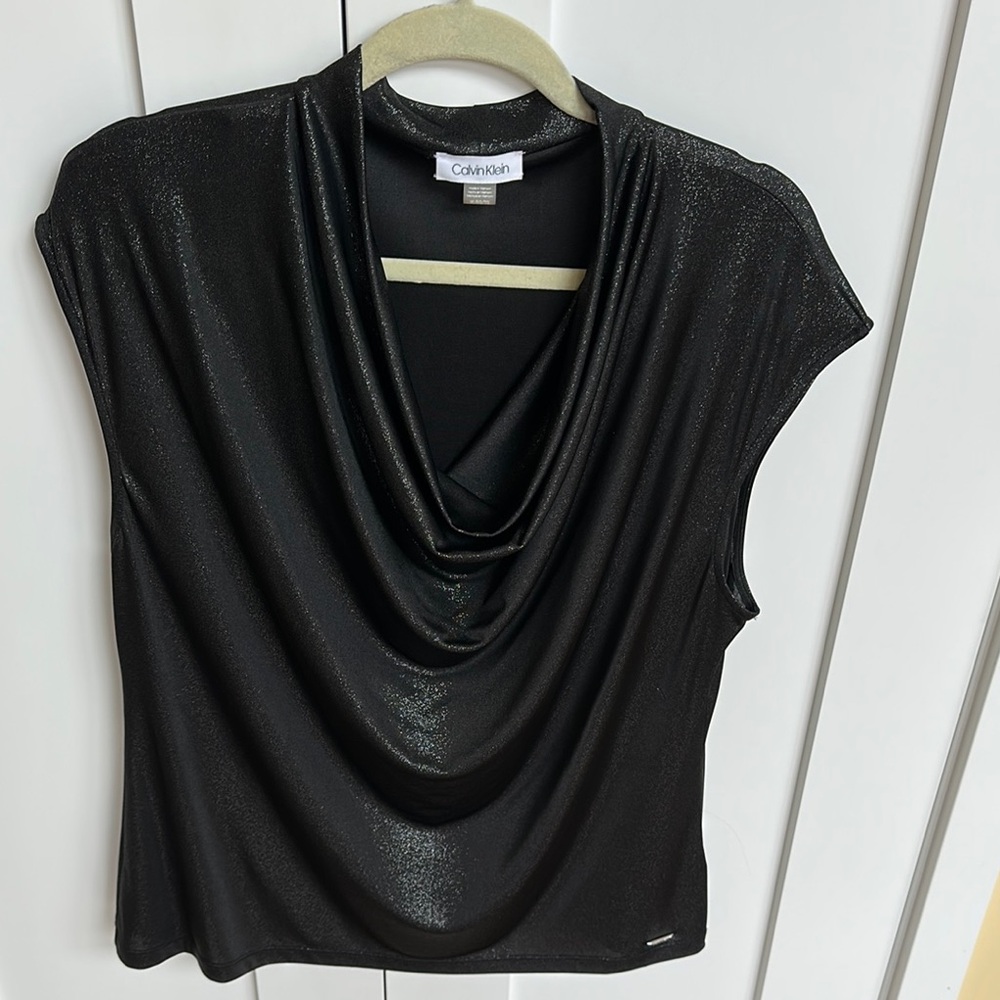 Calvin Klein Black Draped Blouse Size XL